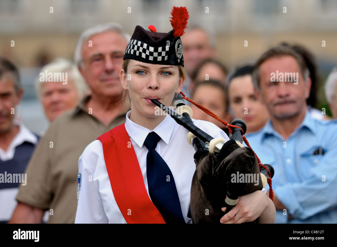 Scottish bagpipe music player in Krakow Cracow during a concert of Scottish Highland music in