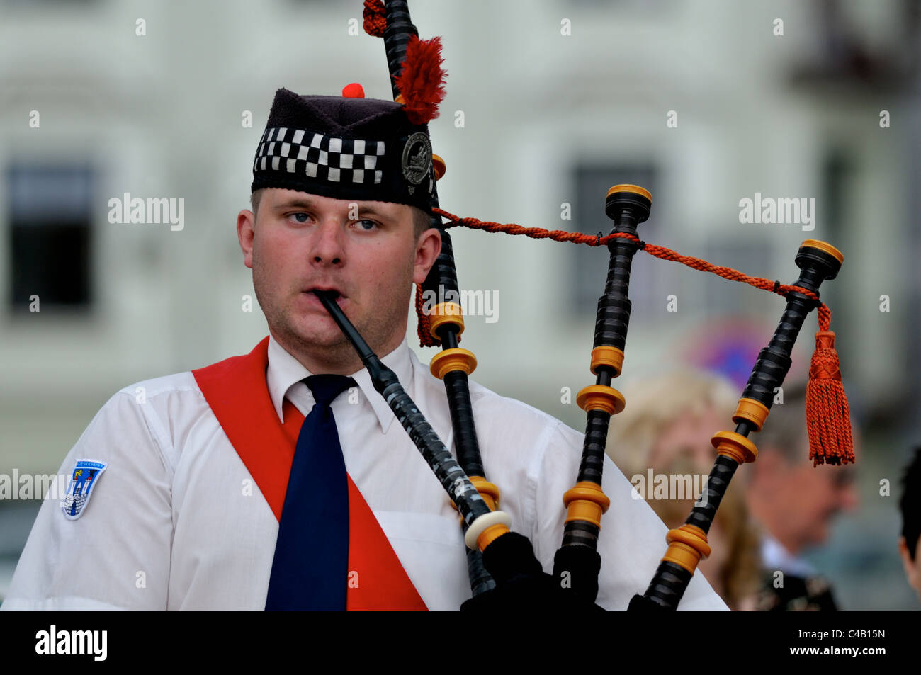 Scottish bagpipes music player in Krakow Cracow during a concert of