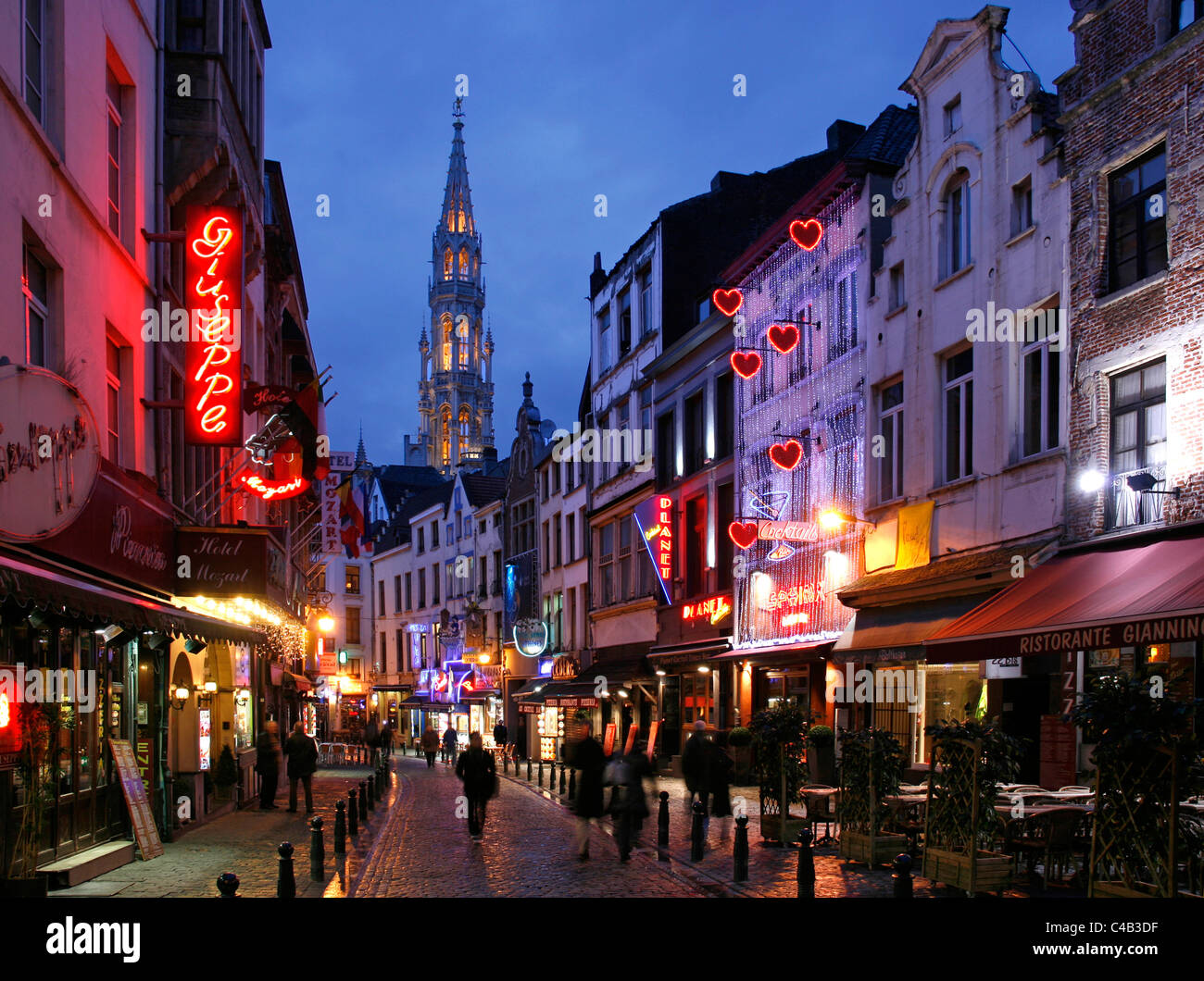Bruxelles City Centre with historic town hall in the background, Belgium Stock Photo