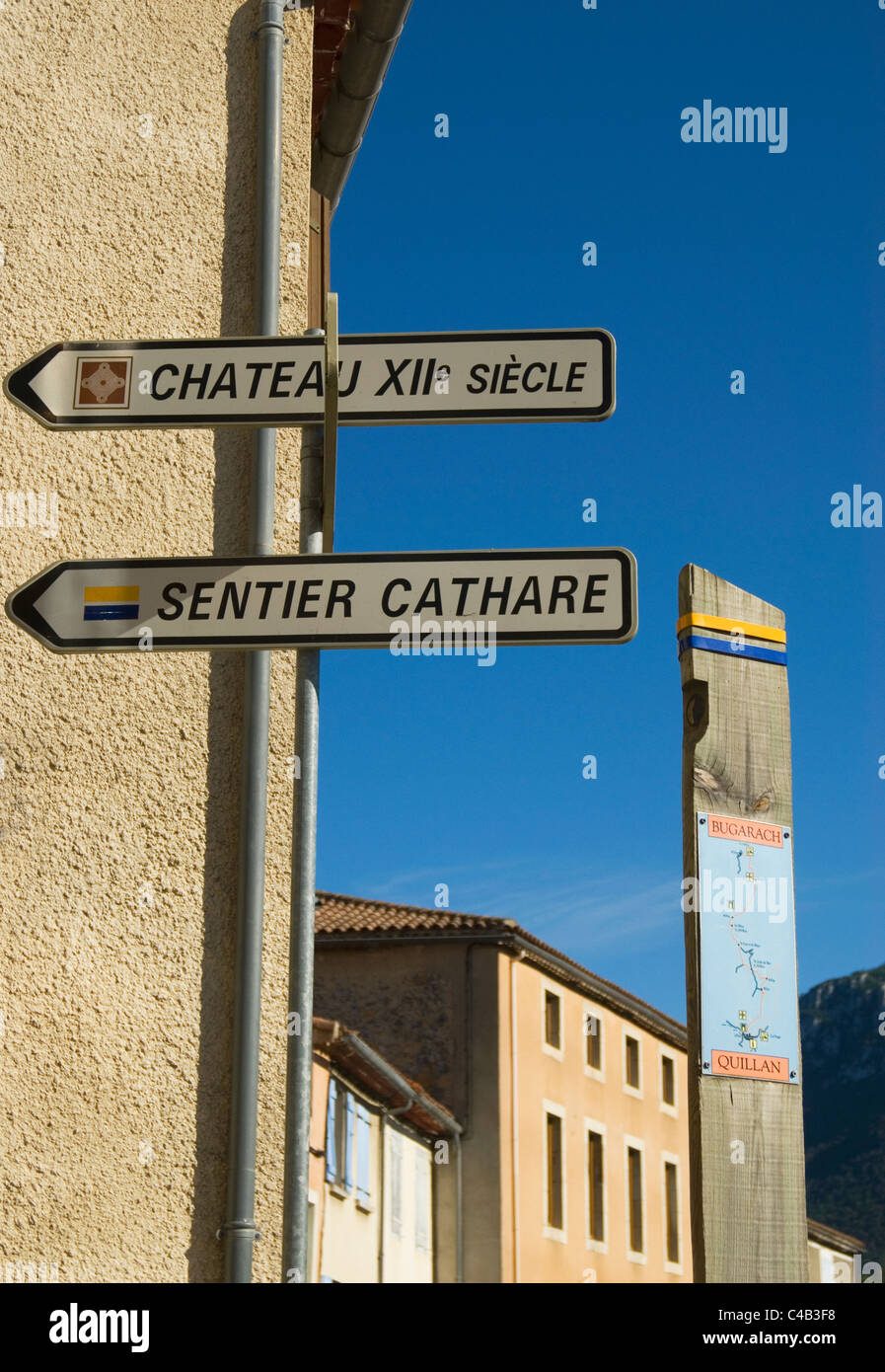 Cathare way (Sentier Cathare) waymarks, rural France Stock Photo