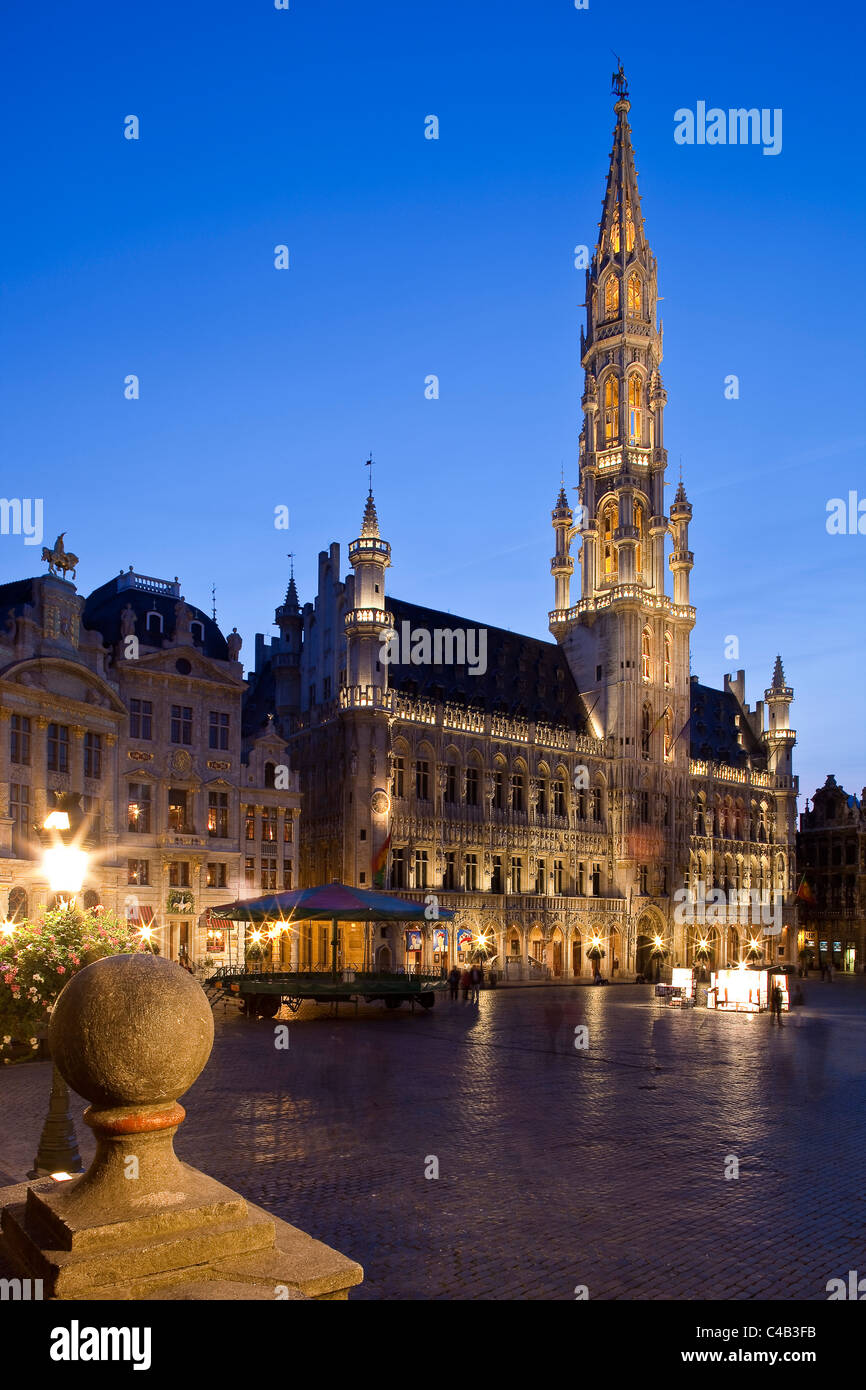 La Grand Place in Brussels, Belgium by night. Stock Photo