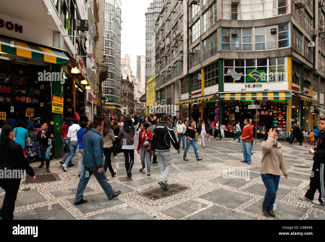 Pedestrian Area in Downtown Sao Paulo. Brazil Stock Photo