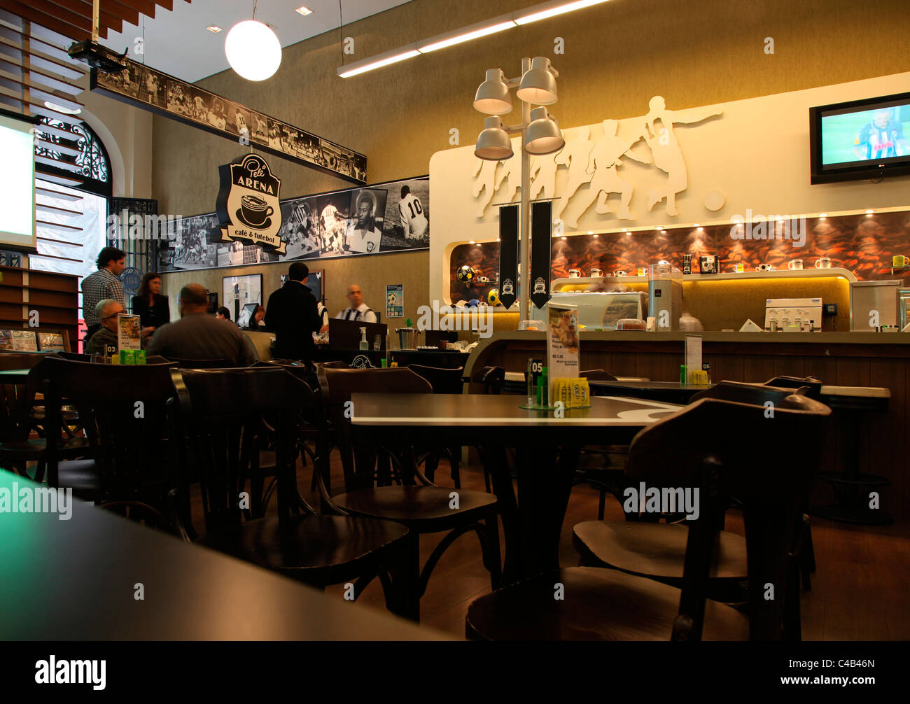 "Pele Arena - cafe & futebol" is a cafe in donwtown Sao Paulo. Brazil Stock Photo