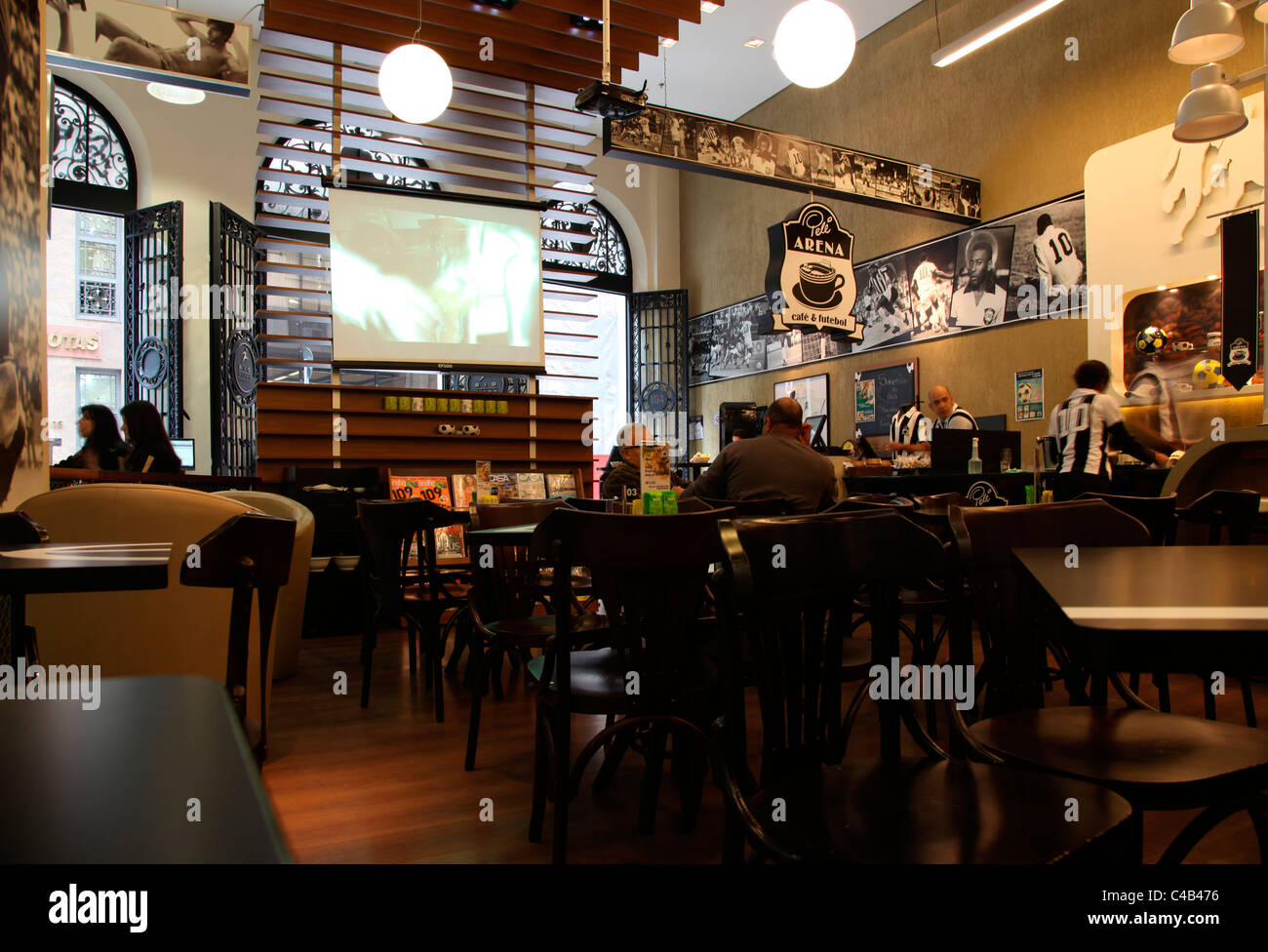 'Pele Arena - cafe & futebol' is a cafe in donwtown Sao Paulo. Brazil Stock Photo