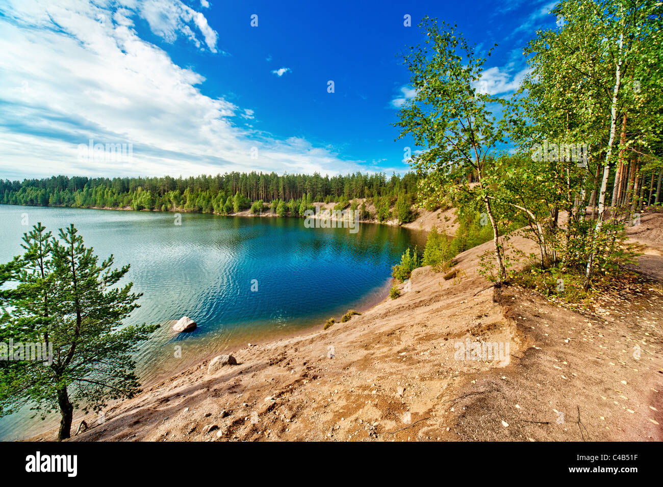 Karelia lake wide angle view. Stock Photo