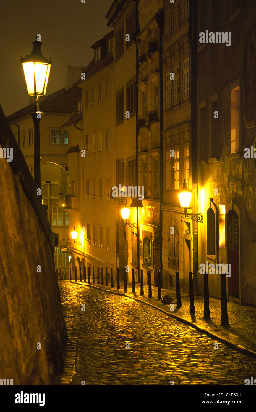 Night time street scene in The Little Quarter, Prague, Czech Republic. Stock Photo