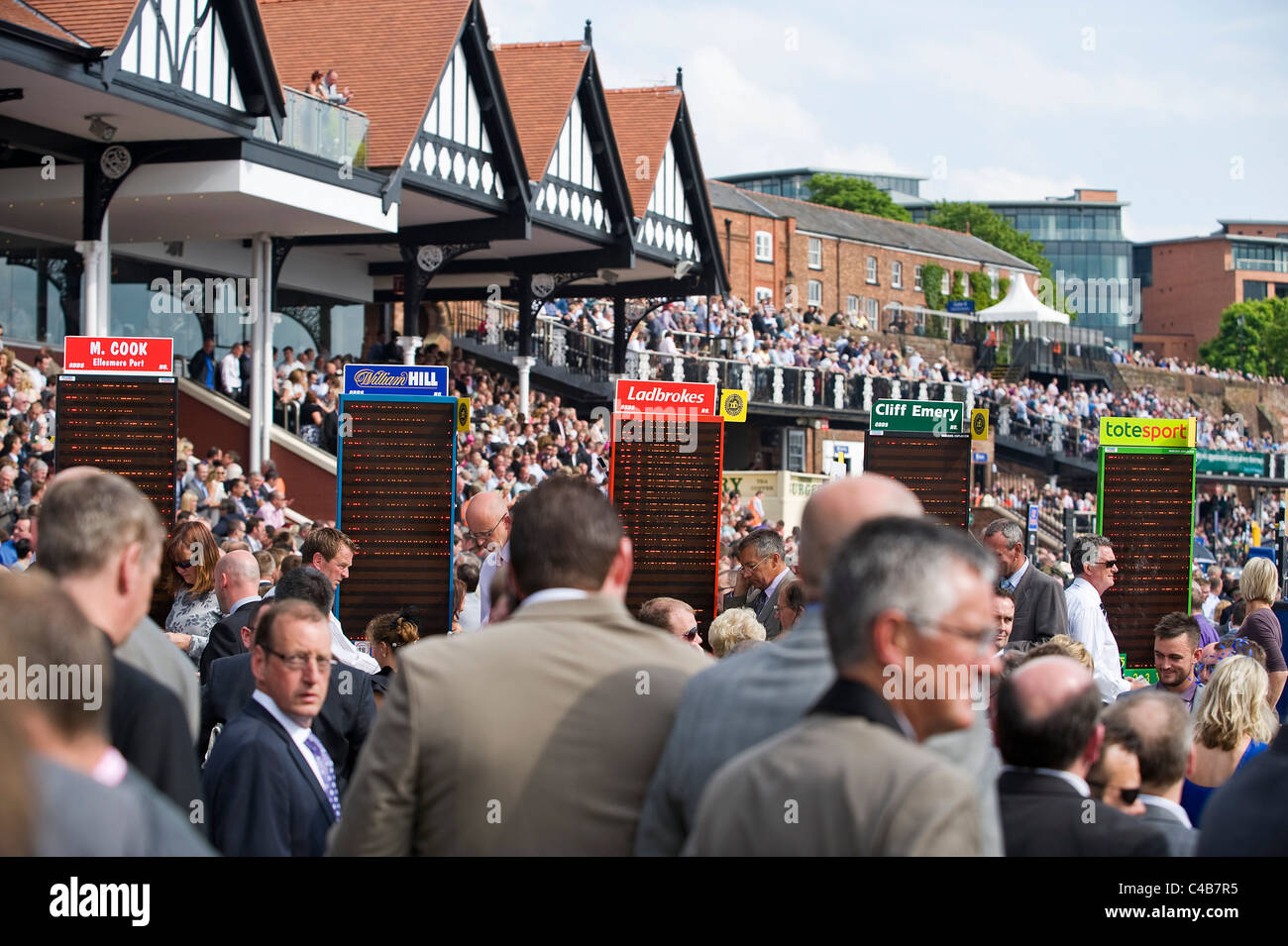 England, Cheshire, Chester. Bookmakers at Chester Racecourse Stock Photo