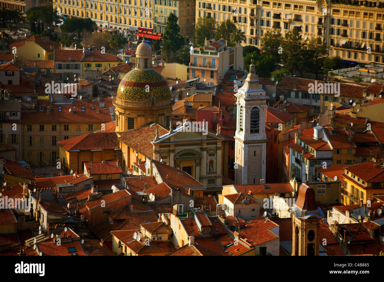 France, French Riviera, Nice; Aerial view of one of the many churches in the Capital of the French Riviera Stock Photo