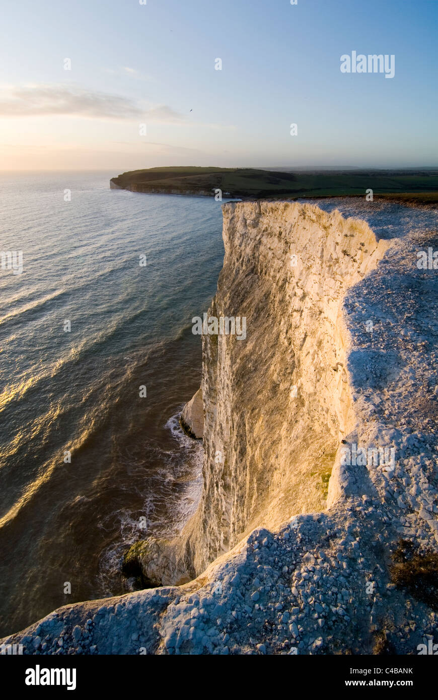 The Seven Sisters cliffs near Beachy Head,  in the South Downs National Park,East Sussex.looking west at sunset. Stock Photo