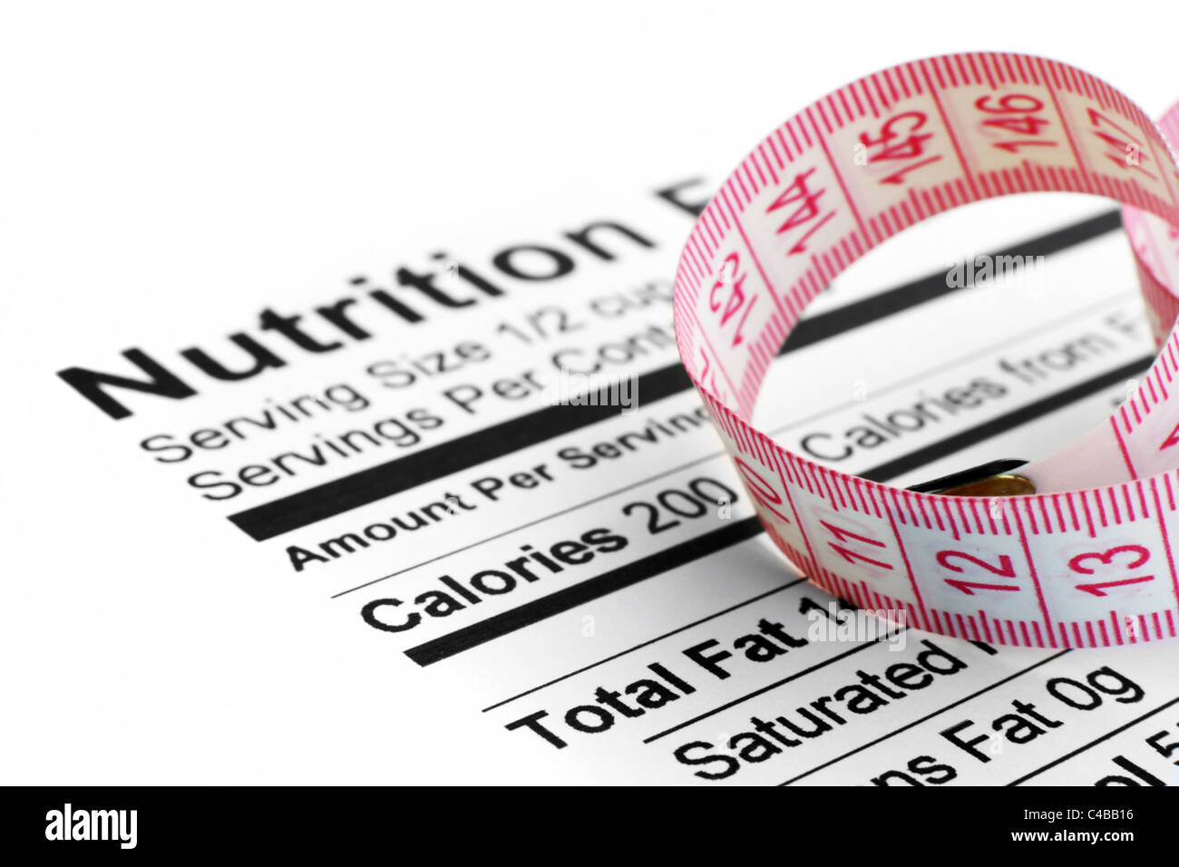 Measure tape on nutrition facts Stock Photo Alamy