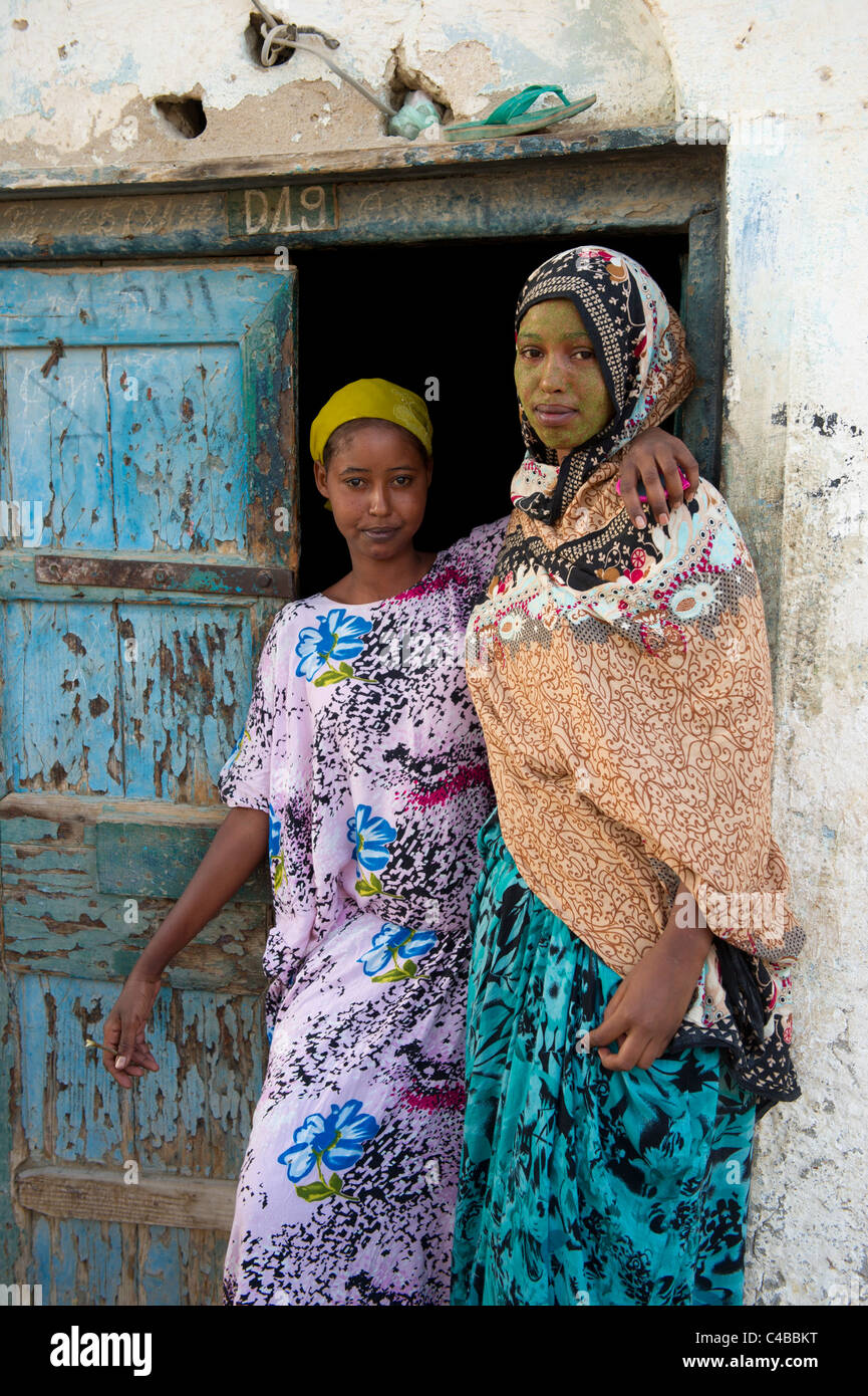 Women outside their house, Berbera, Somaliland, Somalia Stock Photo