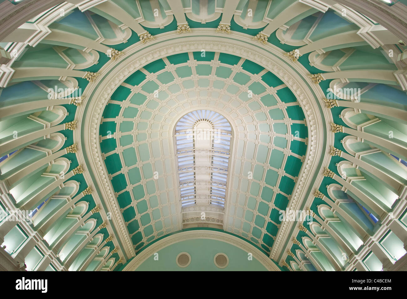 Ireland, Dublin 2, Kldare Street, National Library of Ireland, ceiling detai of the main reading room. Stock Photo