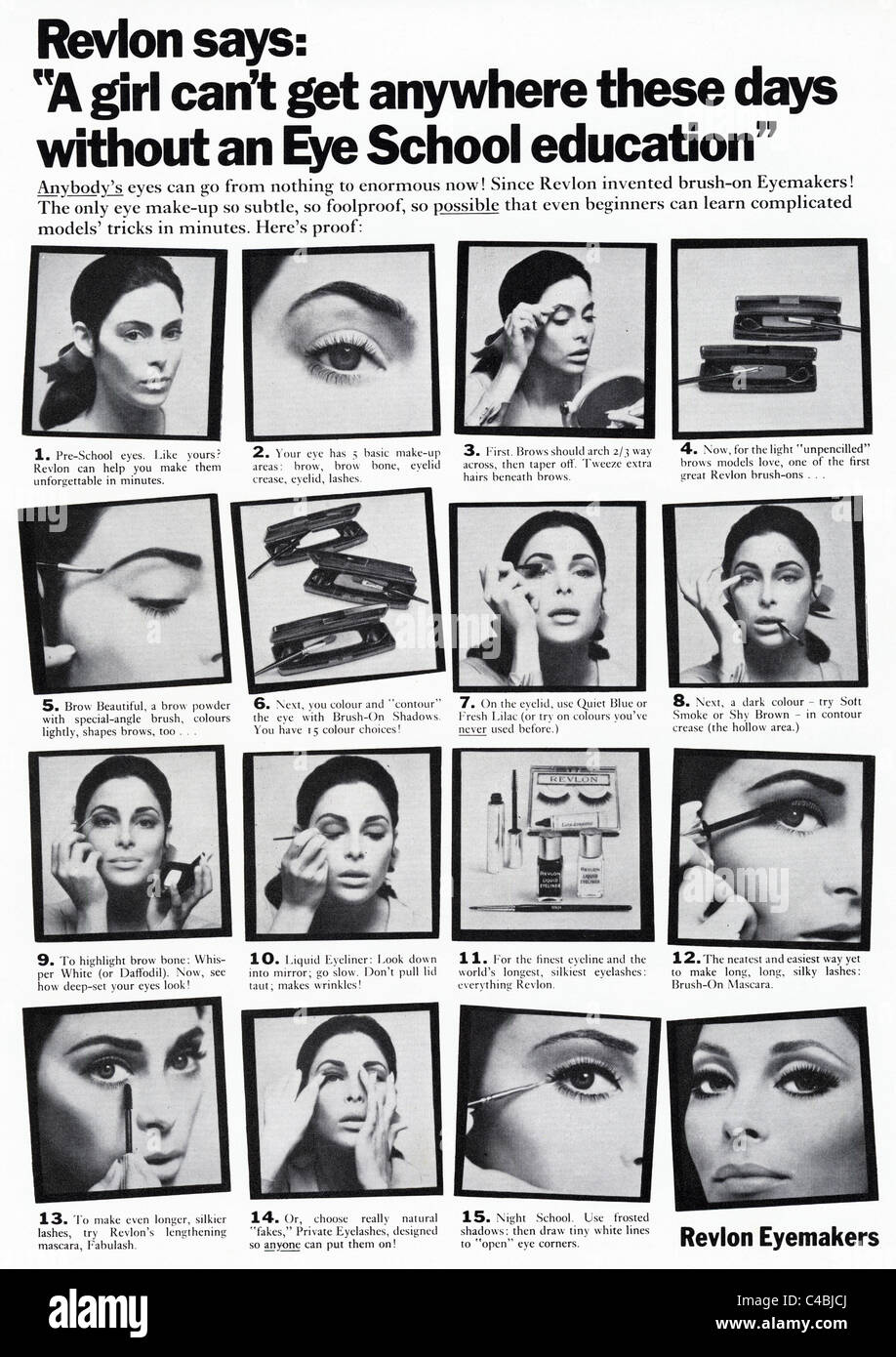 Full page original advertisement in fashion magazine circa 1969 for REVLON EYEMAKERS in storyboard style layout Stock Photo - Alamy Full page original advertisement in fashion magazine circa 1969 for REVLON EYEMAKERS in storyboard style layout Stock Photo - Alamy