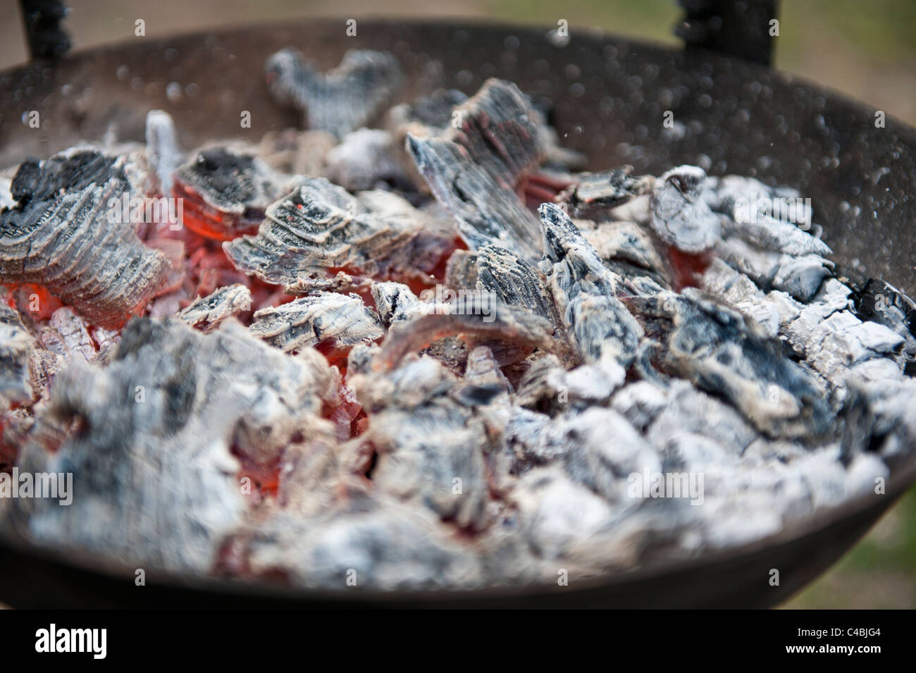 Red hot burning BBQ coals with gray ash Stock Photo Alamy
