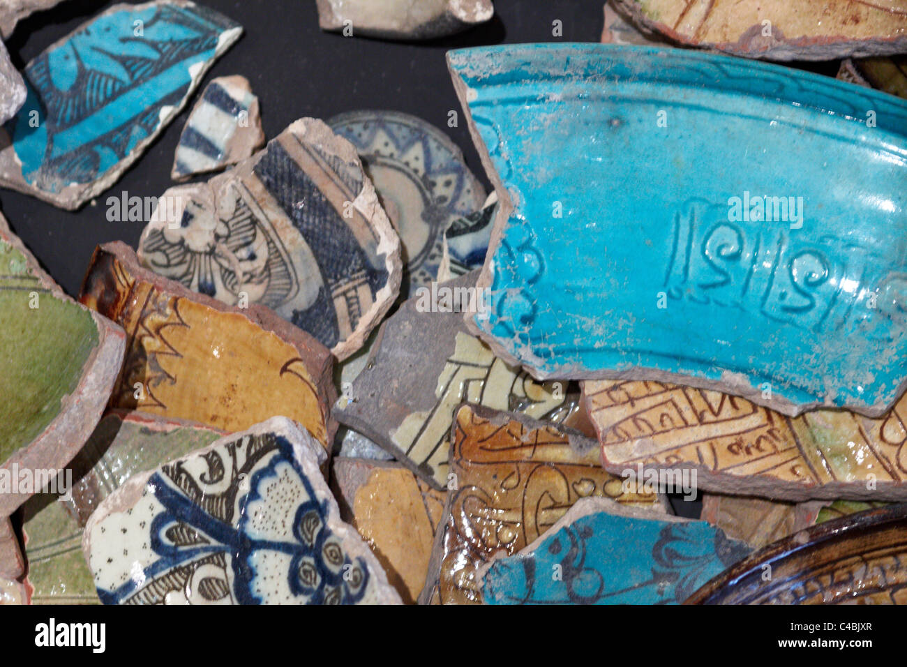 Fatimid and Mamluk pottery shards worth £10,000 forming part of a Christies auction of Islamic and Indian Art Stock Photo