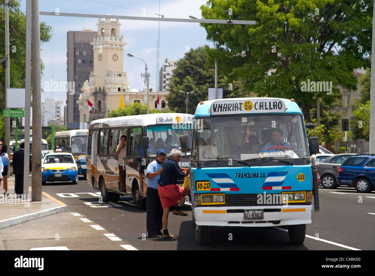 Public transportation bus in downtown Lima, Peru. Stock Photo