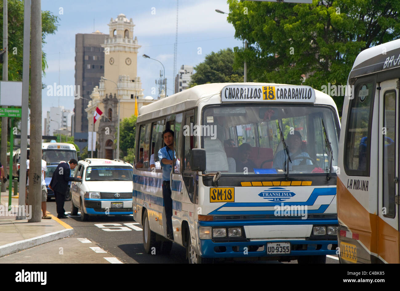 Public transportation bus in downtown Lima, Peru. Stock Photo