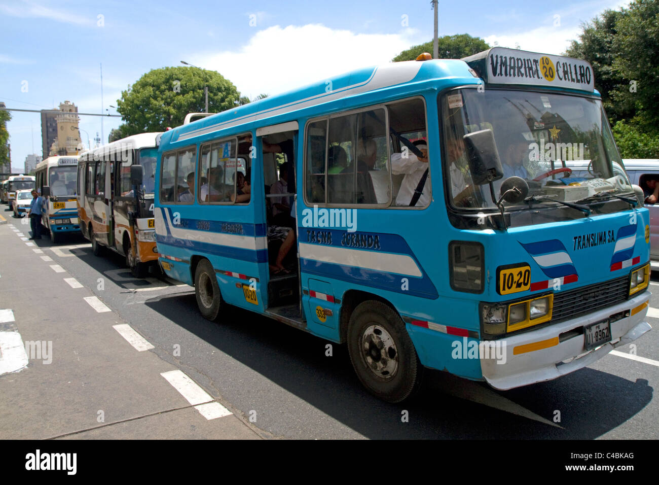 Public transportation bus in downtown Lima, Peru. Stock Photo