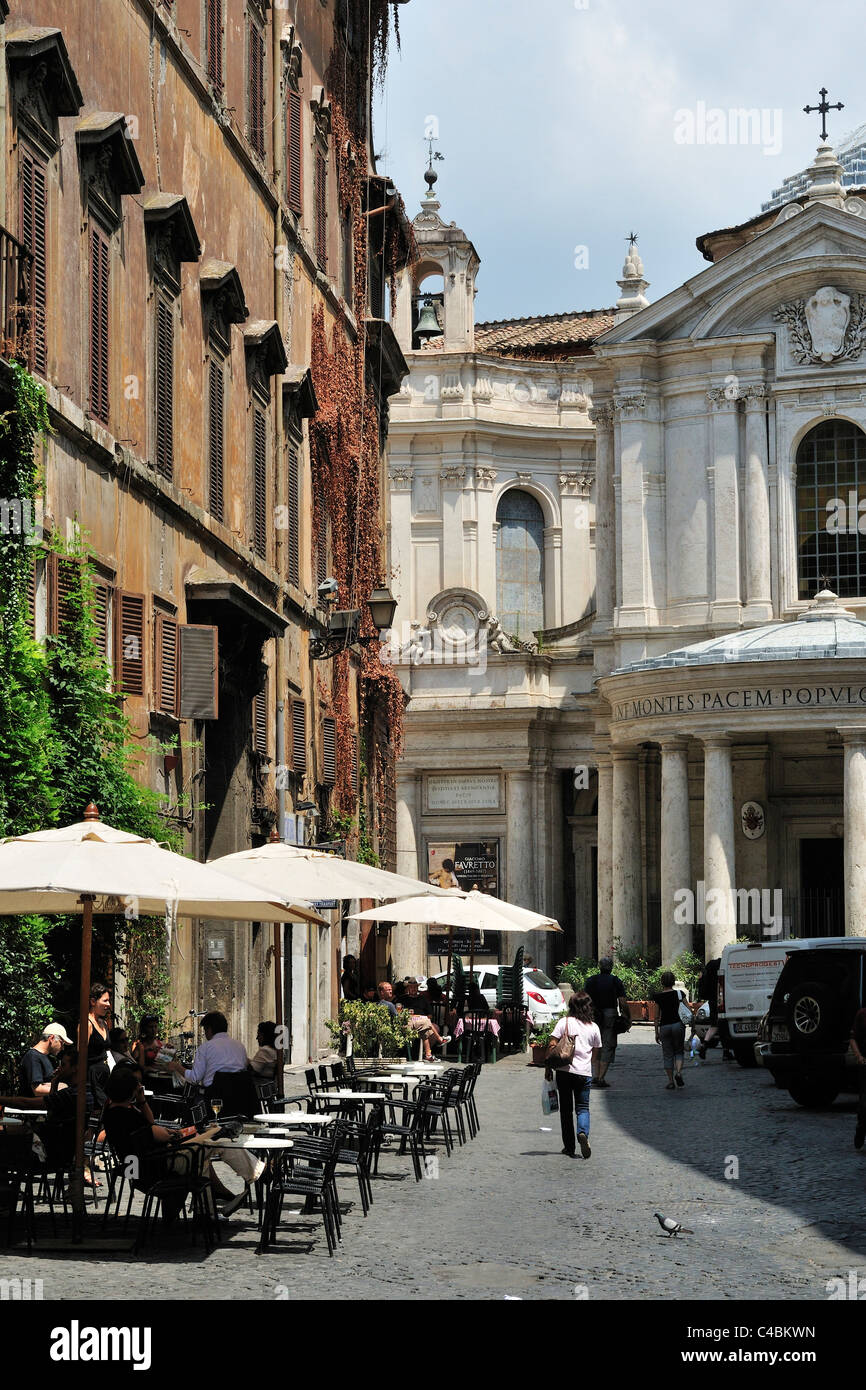 Via della Pace, the church of Santa Maria della Pace, & the Antico Caffe della Pace in Rome Italy. Stock Photo