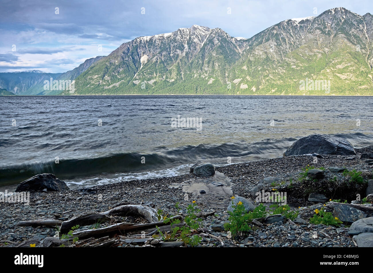 Teletskoye lake and Altyn Tu Mount. Altai. Siberia. Russia Stock Photo ...