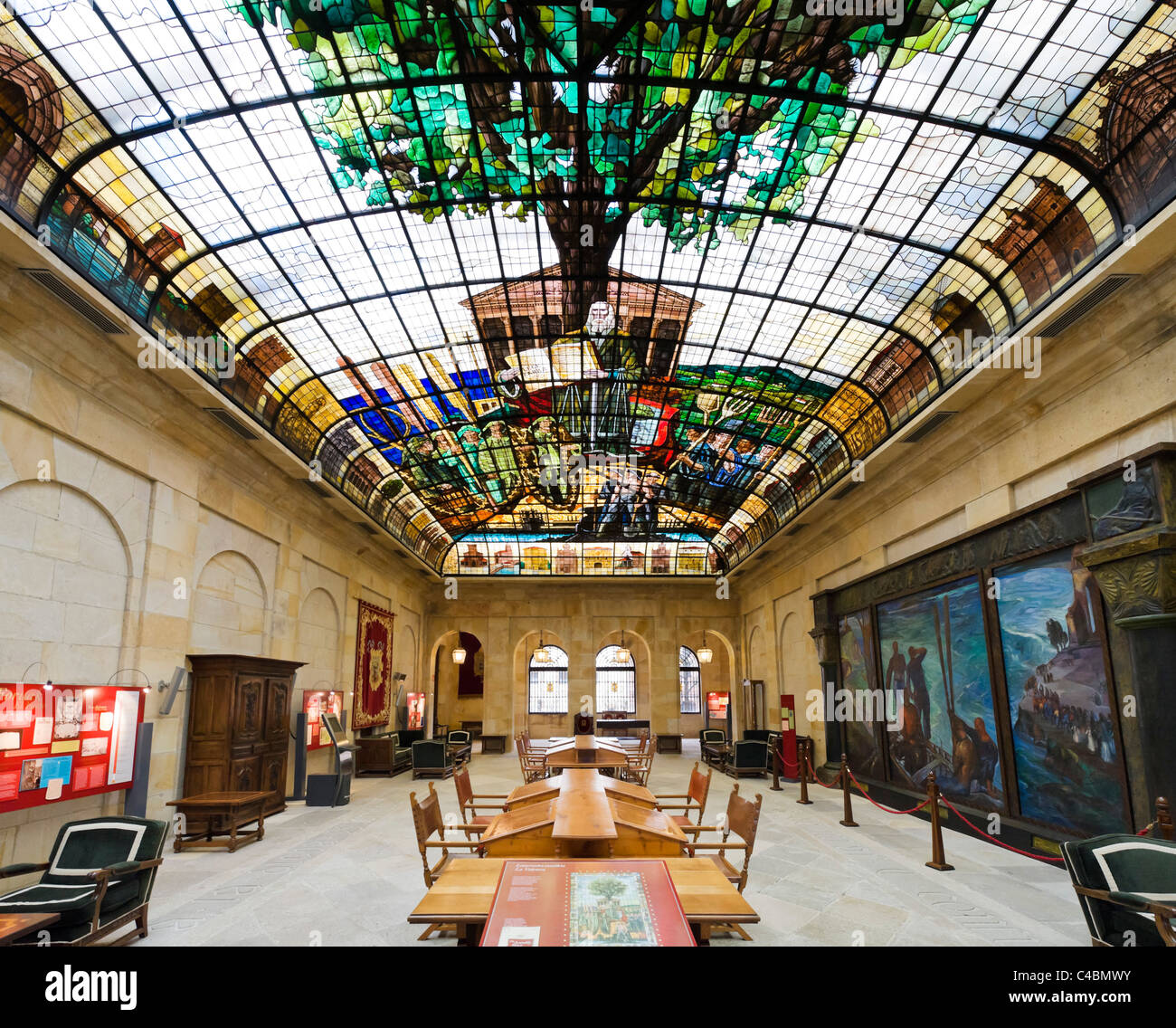 The Tree of Gernika stained glass ceiling in the Assembly House (Casa de las Juntas), Gernika (Guernica), Basque Country, Spain Stock Photo