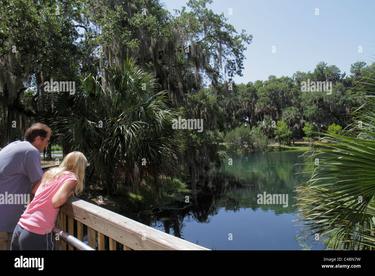 Florida Volusia County,Orange City,Blue Spring State Park,man men male adult adults,father dad,parent,parents,girl girls,youngster youngsters youth yo Stock Photo