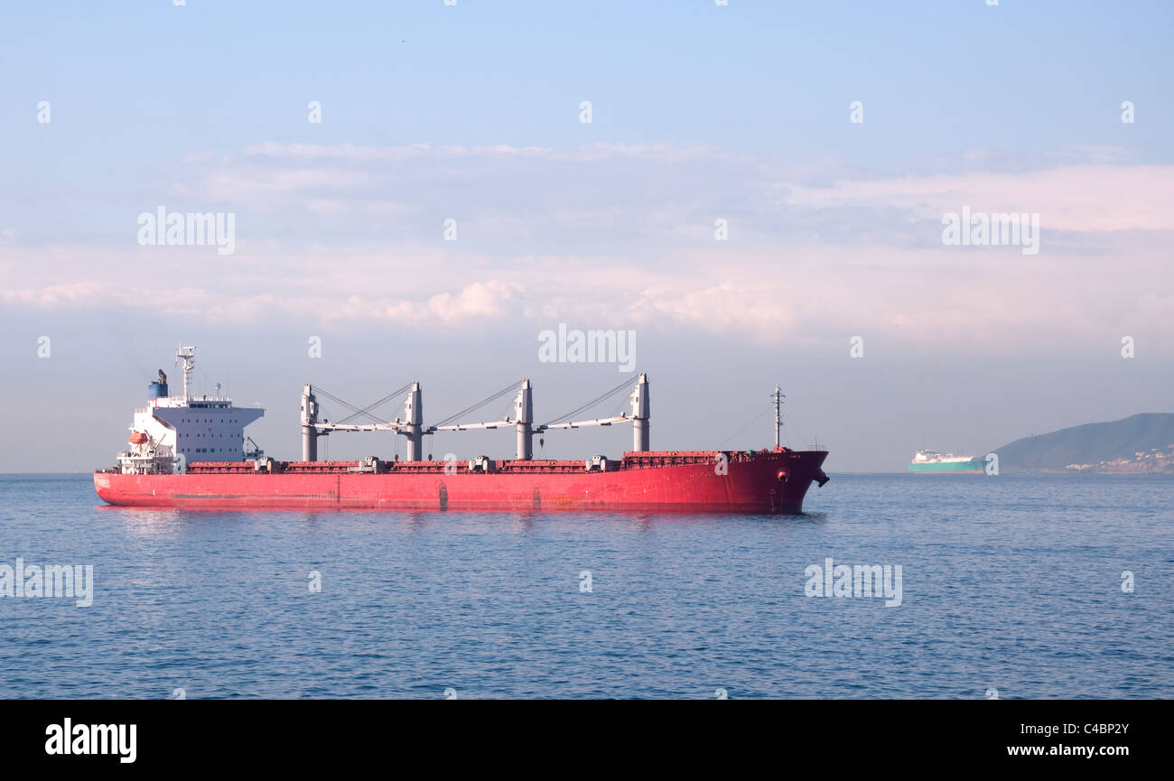 Fuel tanker anchored at sea Stock Photo