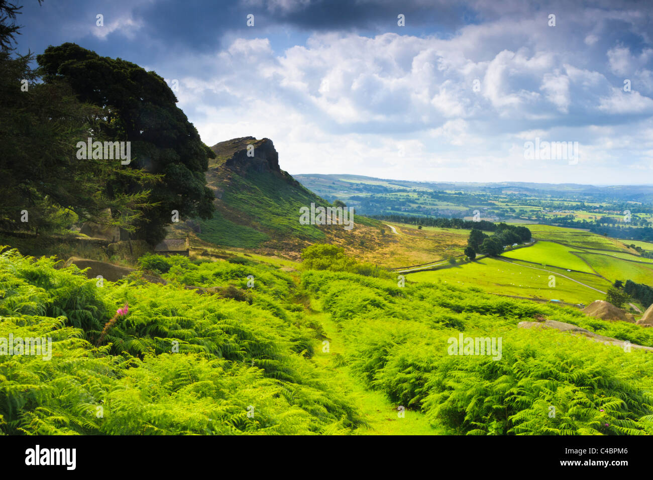 The Roaches, a series of outcrops famous for rock climbers set in Staffordshire UK.  Overlooking Tittesworth reservoir Stock Photo
