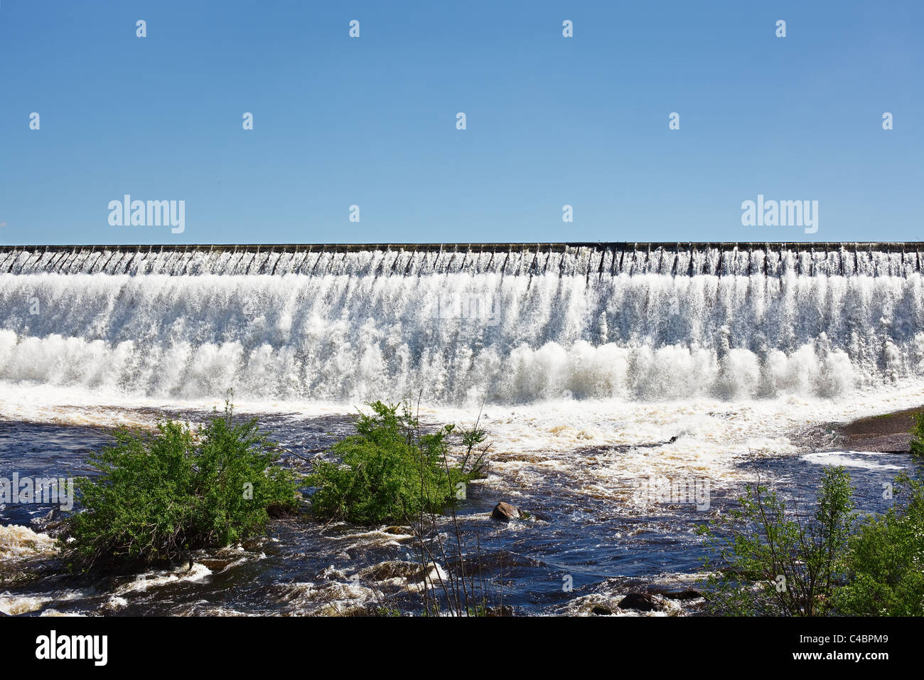 Owerflow of water on the man-made storage pond in Karelia, Russia. Semi-lake reservoir in the White Sea-Baltic Canal Stock Photo