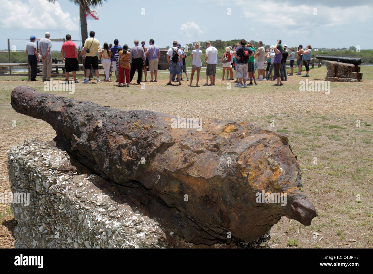St. Saint Augustine Florida,Fountain of Youth Archaeological Park,original Spanish settlement site,cannon firing demonstration,group,rusted,tabby,visi Stock Photo