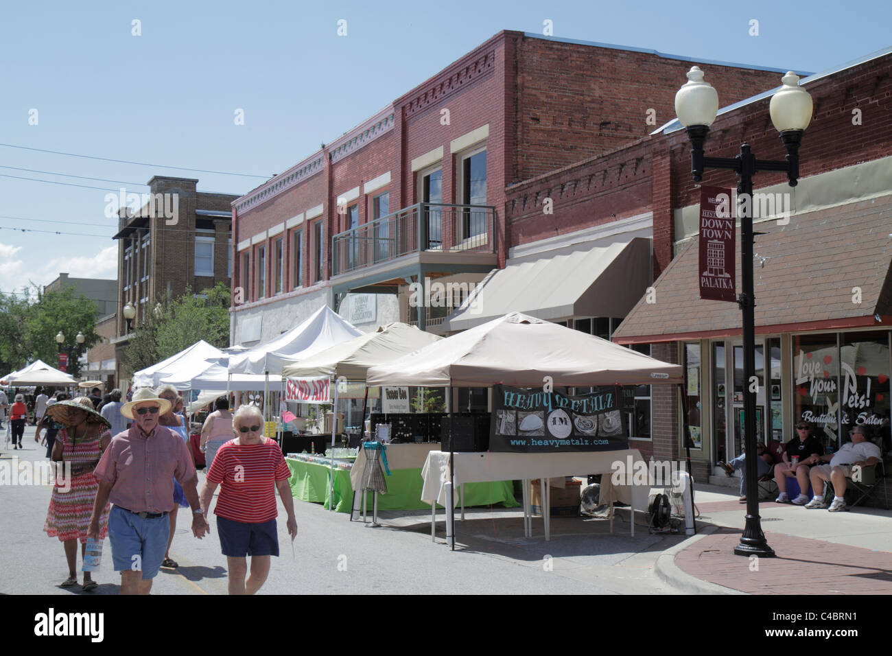 Florida Putnam County,Palatka,Blue Crab Festival,event,booths,historic downtown,street scene,man men male adult adults,woman women female lady,couple, Stock Photo