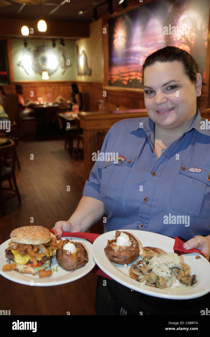 Florida,Outback Steakhouse,restaurant food dining eating out cafe cafes bistro,Australian theme,waitress server servers employee emp Stock Photo