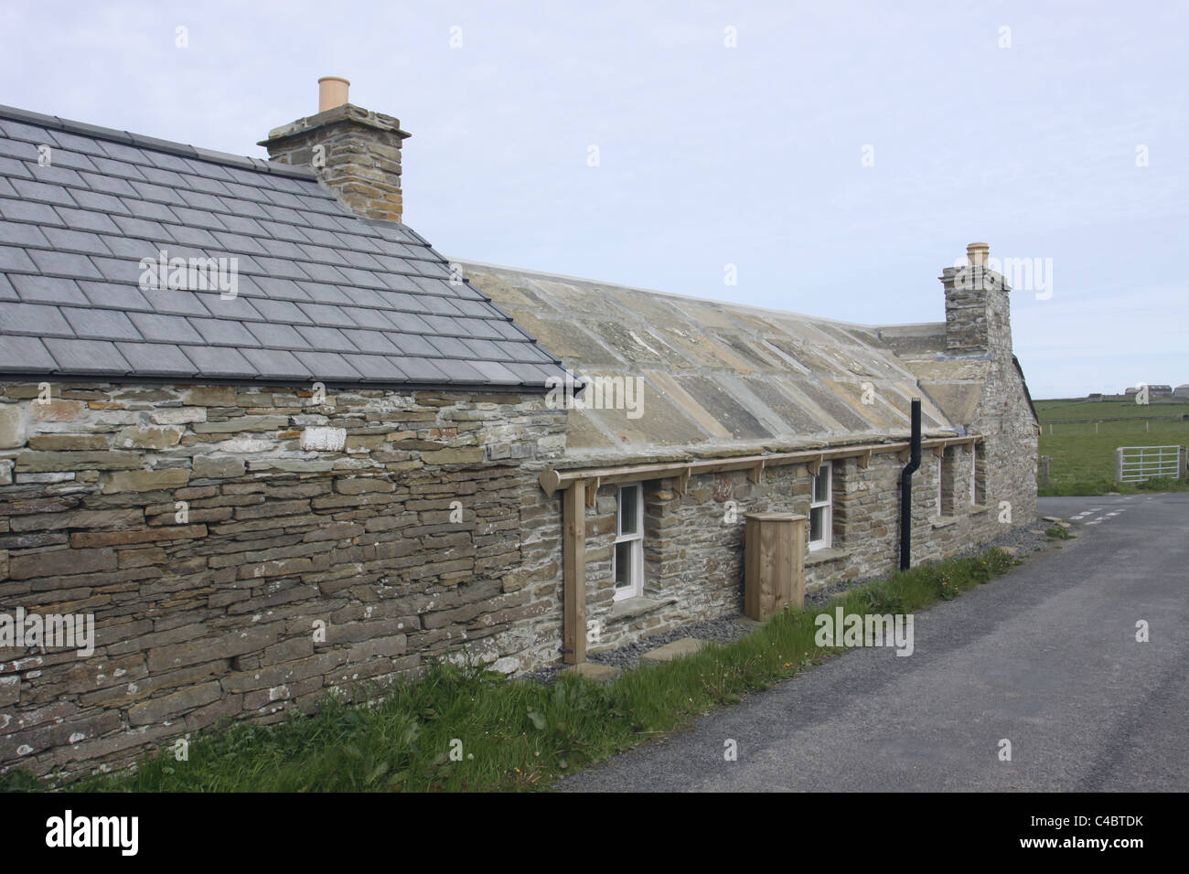house with stone slab roof Papa Westray Orkney Scotland May 2011 Stock
