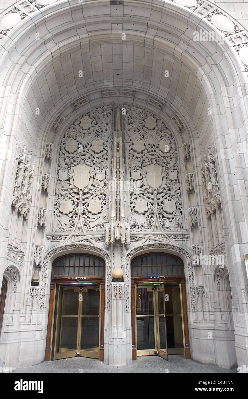 Entrance to The Chicago Tribune Building Stock Photo