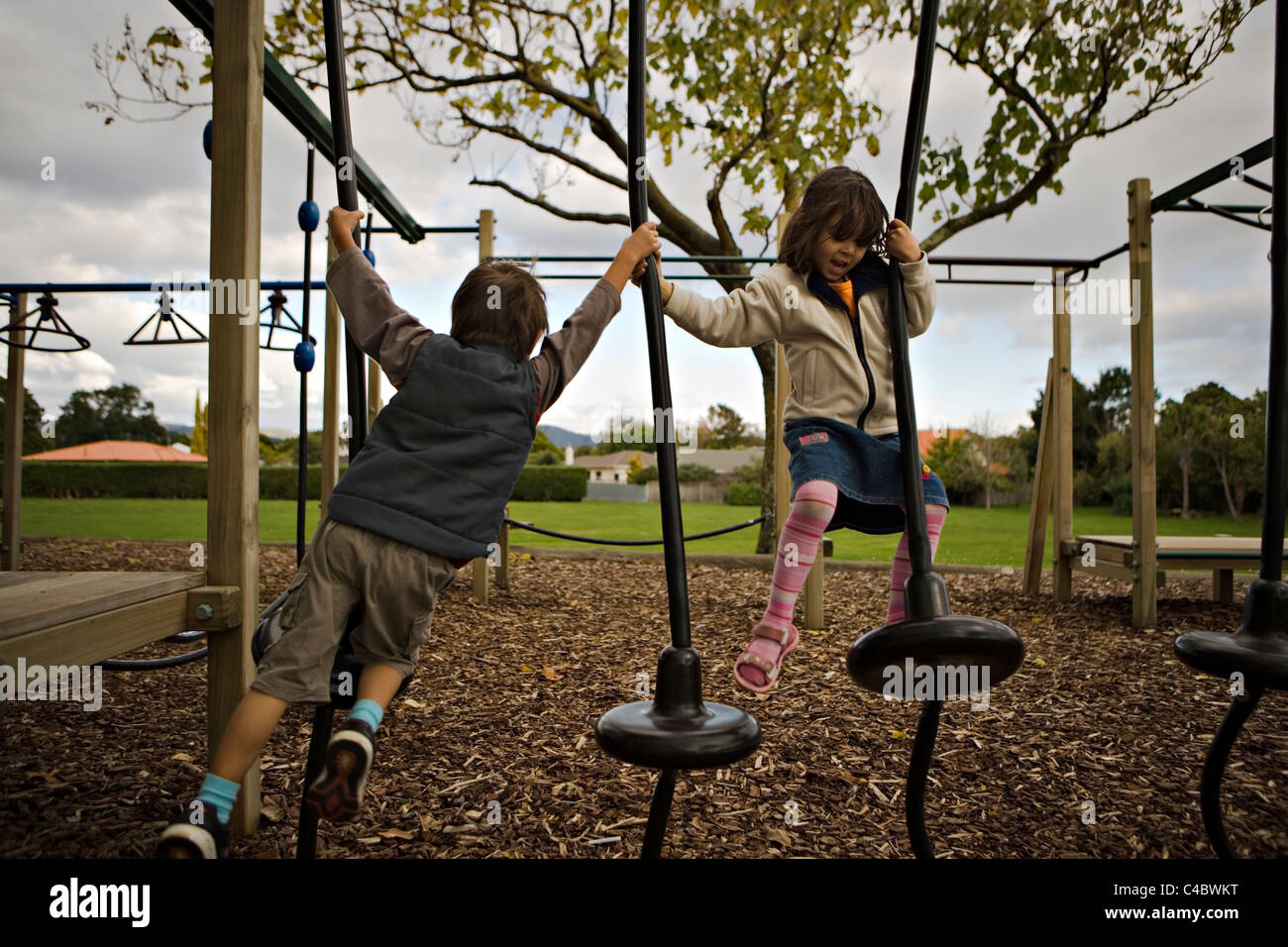 Adventure playground at local school, Palmerston North, New Zealand. Stock Photo
