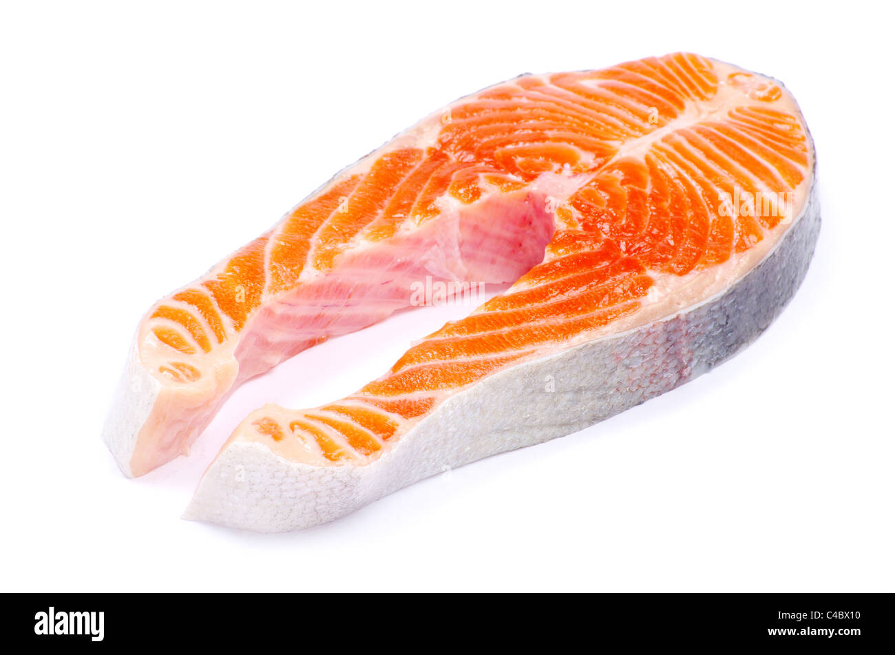 fresh salmon steak on white background Stock Photo - Alamy