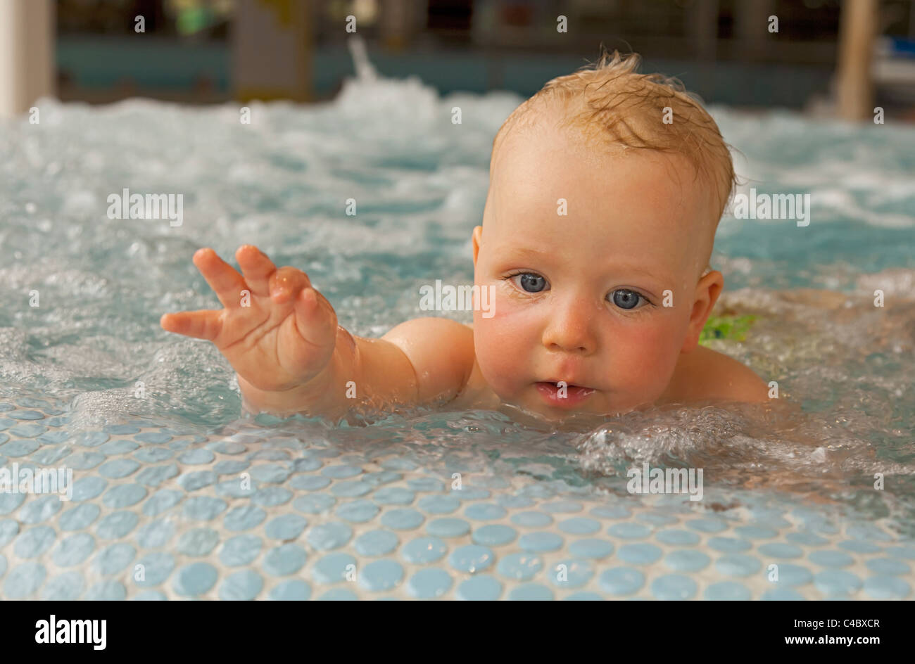 Baby boy (6 months old) in a swimming pool Stock Photo Alamy