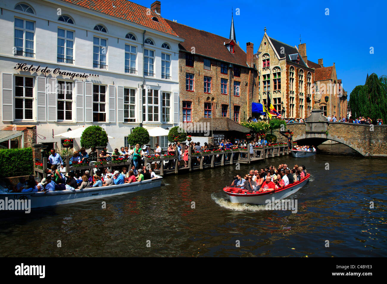 A canal scene in Bruges Belgium Stock Photo