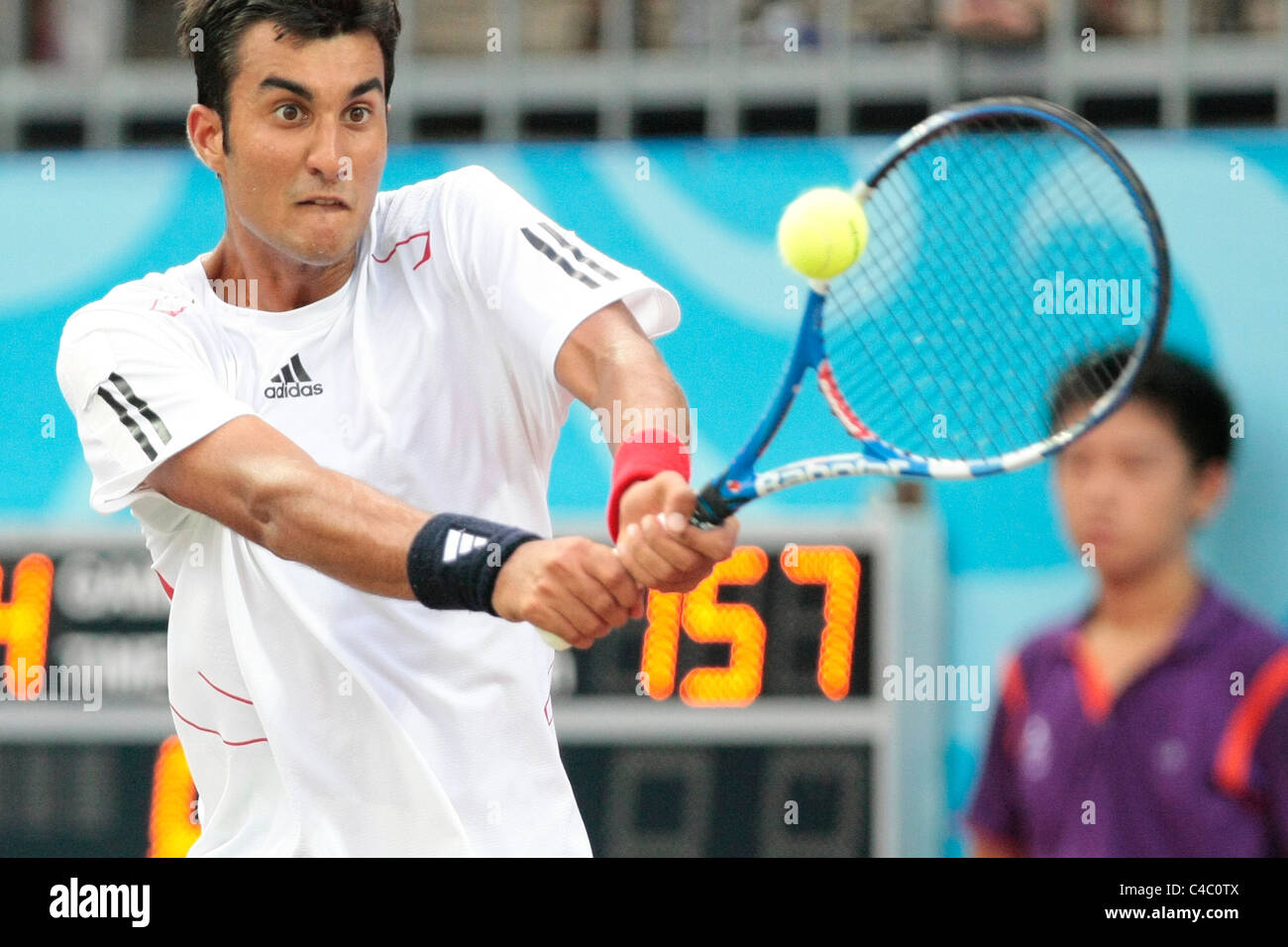 Yuki Bhambri of India competing in the Mens' Singles Finals. Stock Photo