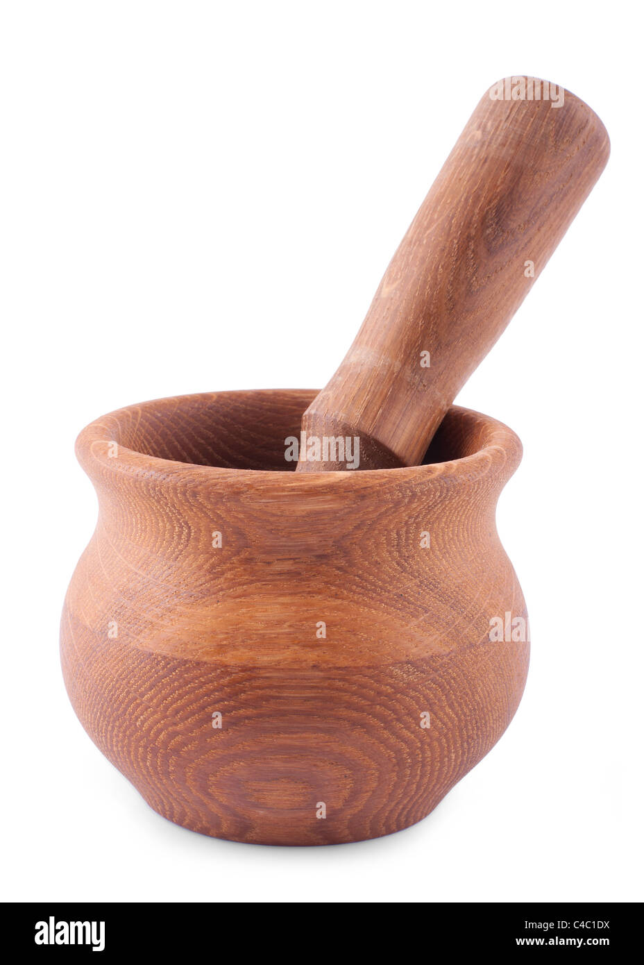 Wooden mortar and pestle isolated on white background Stock Photo - Alamy