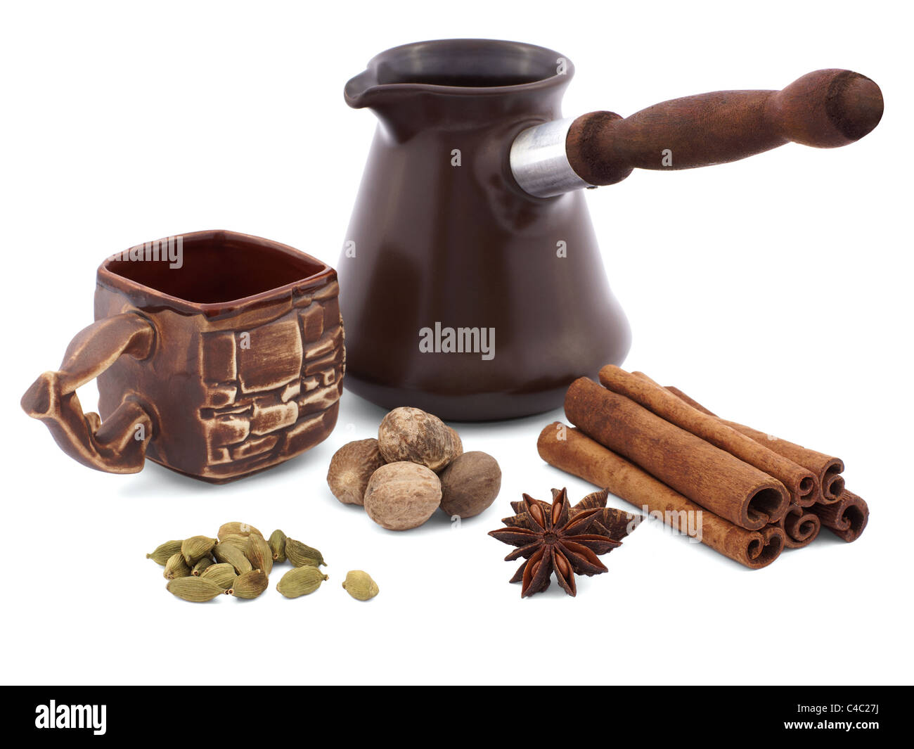 Coffee spiced ingredients isolated on white Stock Photo Alamy