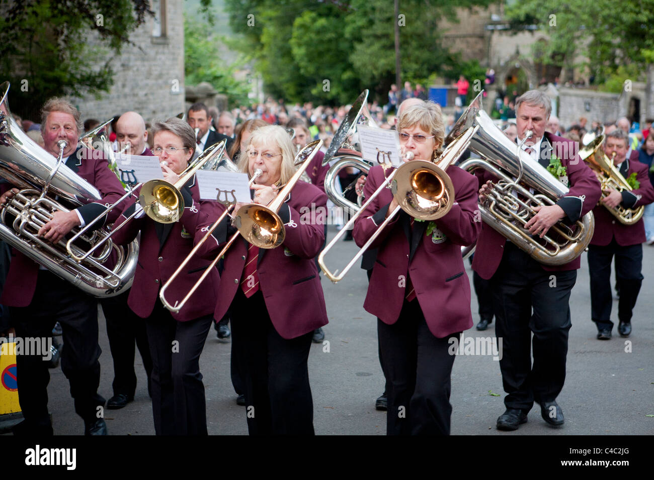 Brass Band at Castleton Garland Day, Castleton, Derbyshire, England, UK