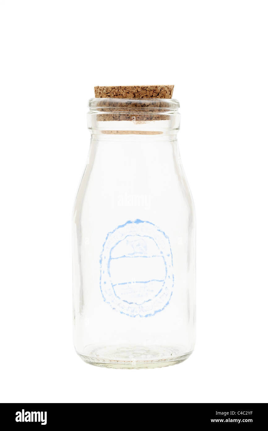 Empty milk bottle isolated on white background Stock Photo