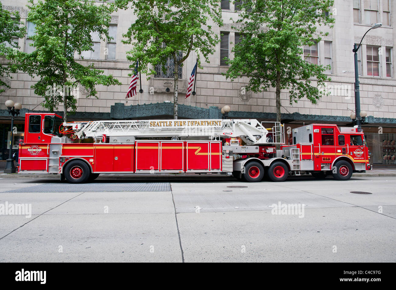 Parked fire truck, Seattle, Washington, USA Stock Photo