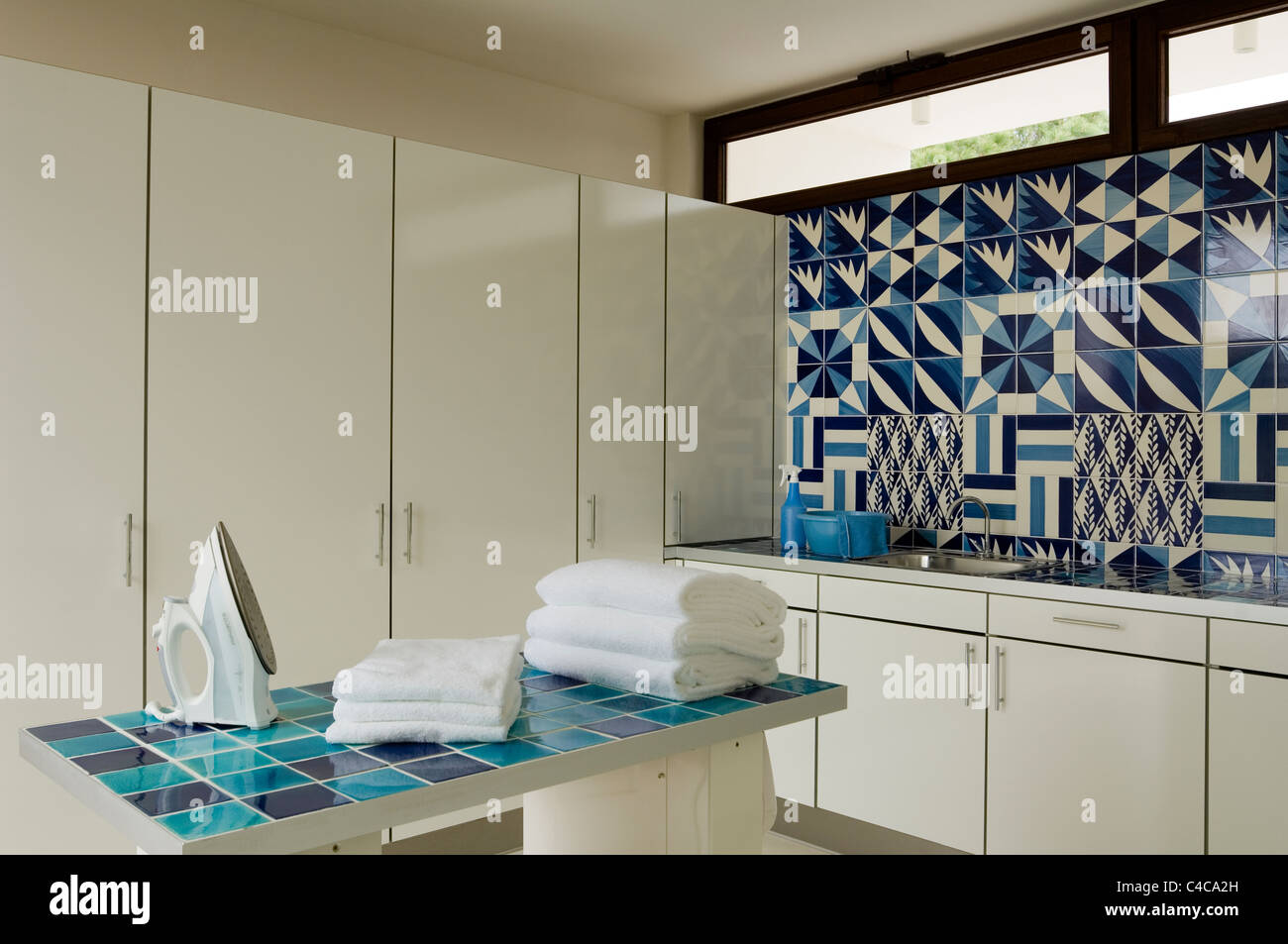 utility room in a contemporary villa in Spain designed by Matteo Thun Stock Photo
