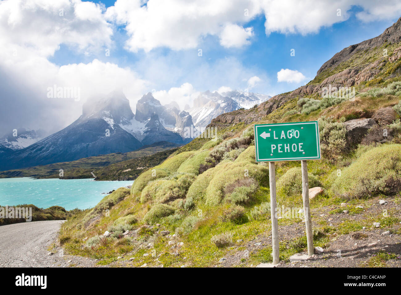 Lake Pehoe and Cuernos del Paine, Torres del Paine National Park, Chile Stock Photo