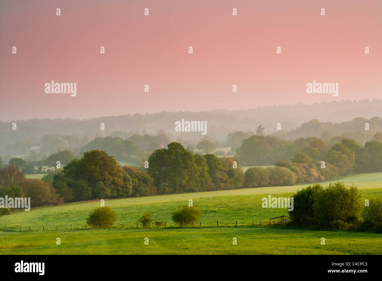 English rolling countryside in Spring. High Weald Sussex, England, UK Stock Photo