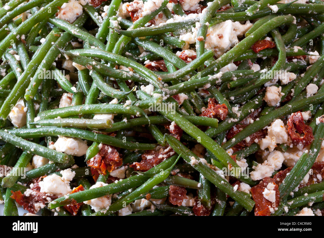 French bean, sun dried tomato and feta cheese salad Stock Photo Alamy