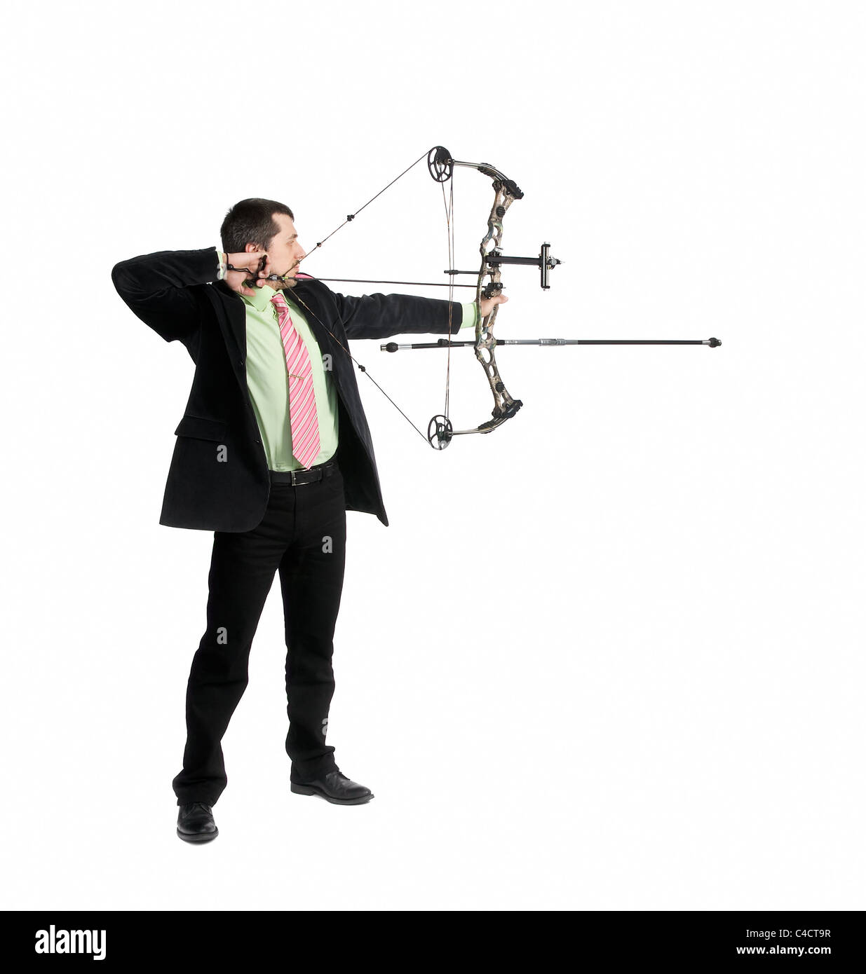 bow-hunter with a modern compound bow Stock Photo