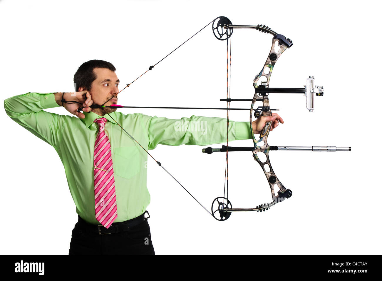 bow-hunter with a modern compound bow Stock Photo